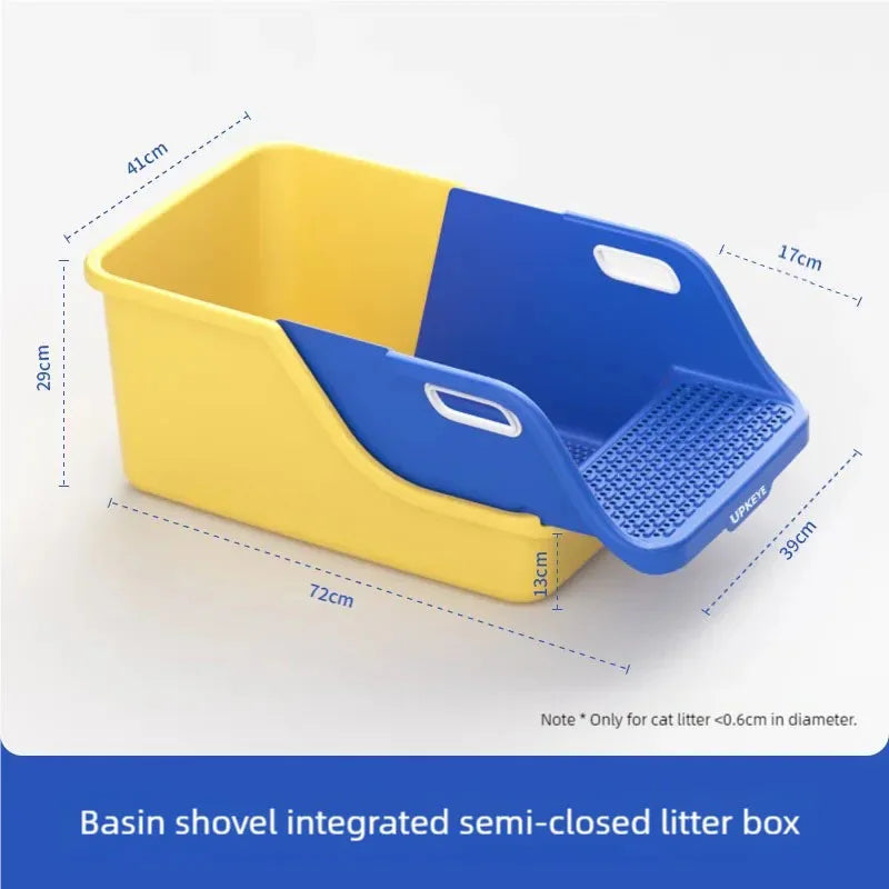 New semi enclosed oversized cat litter box with automatic sand leakage and non stick bottom, anti splash cat litter box for cat
