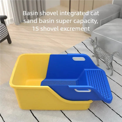 New semi enclosed oversized cat litter box with automatic sand leakage and non stick bottom, anti splash cat litter box for cat