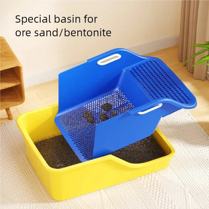 New semi enclosed oversized cat litter box with automatic sand leakage and non stick bottom, anti splash cat litter box for cat