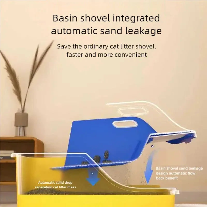 New semi enclosed oversized cat litter box with automatic sand leakage and non stick bottom, anti splash cat litter box for cat