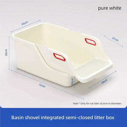 New semi enclosed oversized cat litter box with automatic sand leakage and non stick bottom, anti splash cat litter box for cat