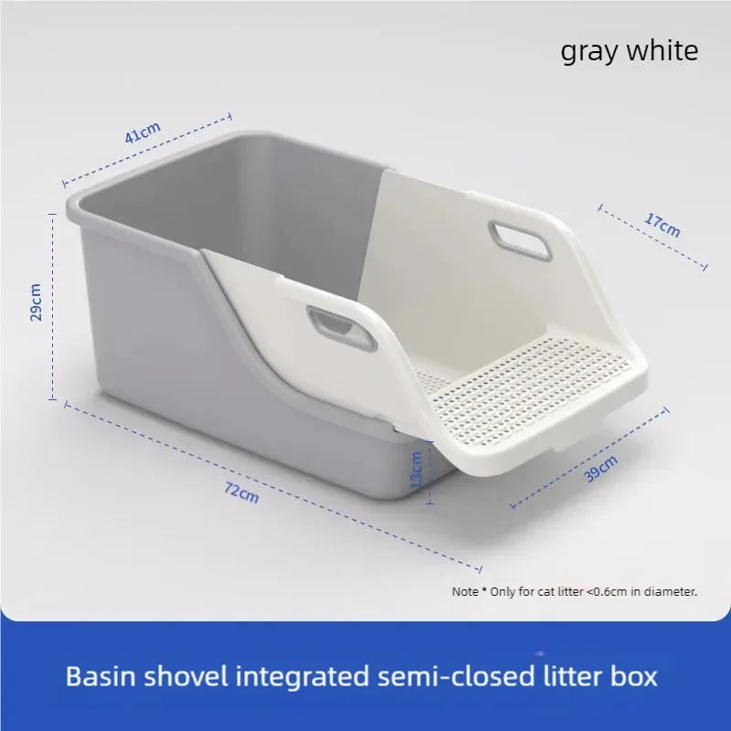 New semi enclosed oversized cat litter box with automatic sand leakage and non stick bottom, anti splash cat litter box for cat