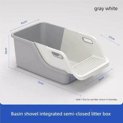 New semi enclosed oversized cat litter box with automatic sand leakage and non stick bottom, anti splash cat litter box for cat